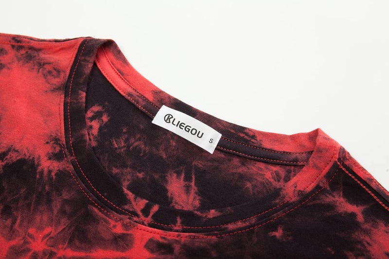 KLIEGOU Mens Hip Hop Tie-Dyed Hipster Curve Hem T Shirt(1803ZR Red XL) - Image 3